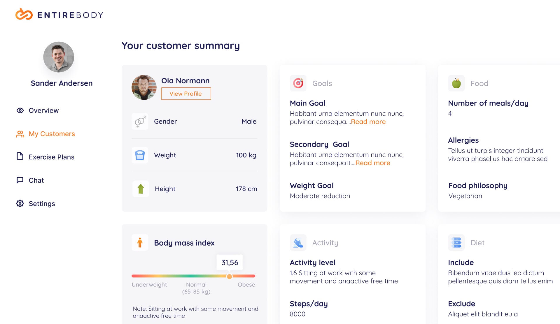 Entirebody application interface