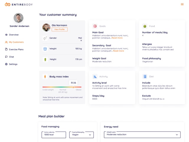 Entirebody web app interface