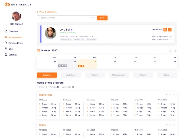 Entirebody app interface