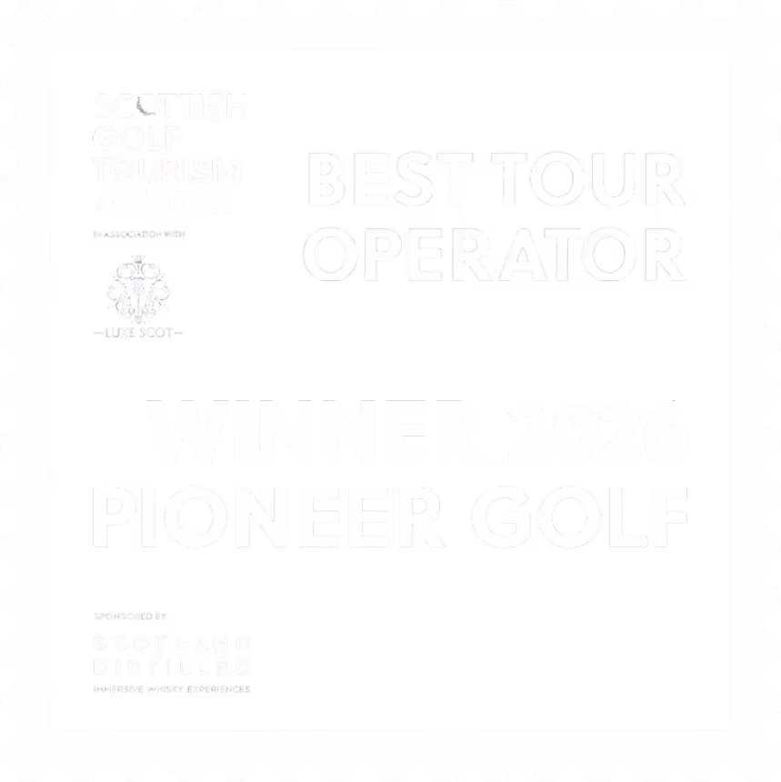 Scottish Golf Tourism Awards Best Tour Operator Winner 2026 Pioneer Golf badge with associated logos.