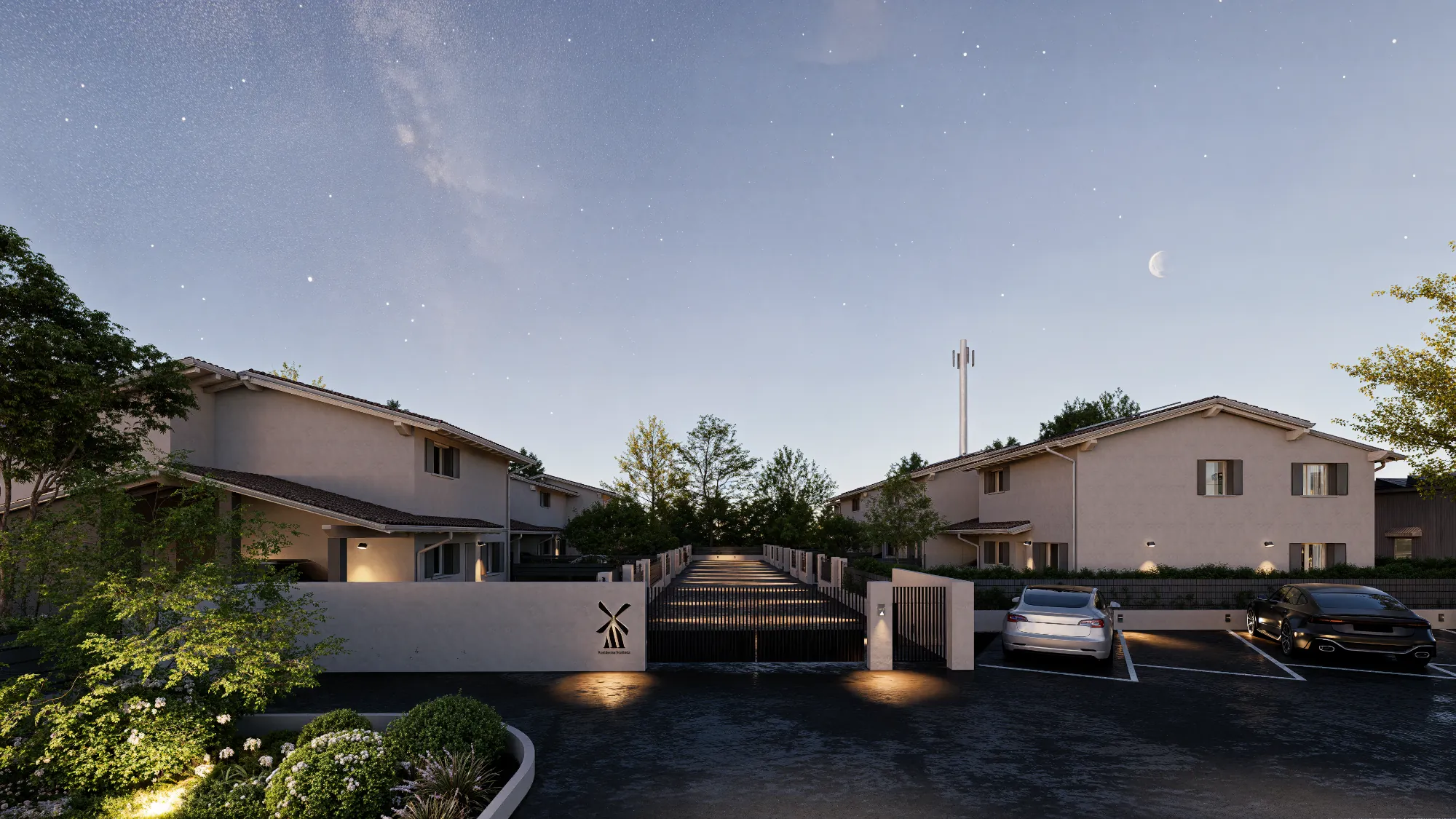 Vista cancello chiuso del residence in notturna -Residenza Molinèa a Udine