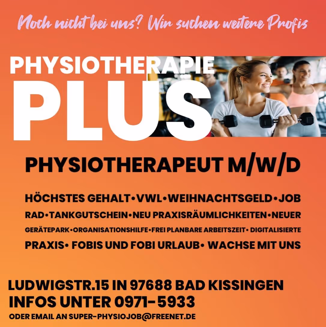 Benefits bei Salunex Physiotherapie Plus Standorten: Höchstes Gehalt

VWL (Vermögenswirksame Leistungen)

Weihnachtsgeld

Jobrad

Tankgutschein

Neue Praxisräumlichkeiten

Neuer Gerätepark

Organisationshilfe

Frei planbare Arbeitszeit

Digitalisierte Praxis

Fortbildungen und Fortbildungsurlaub

Wachse mit uns