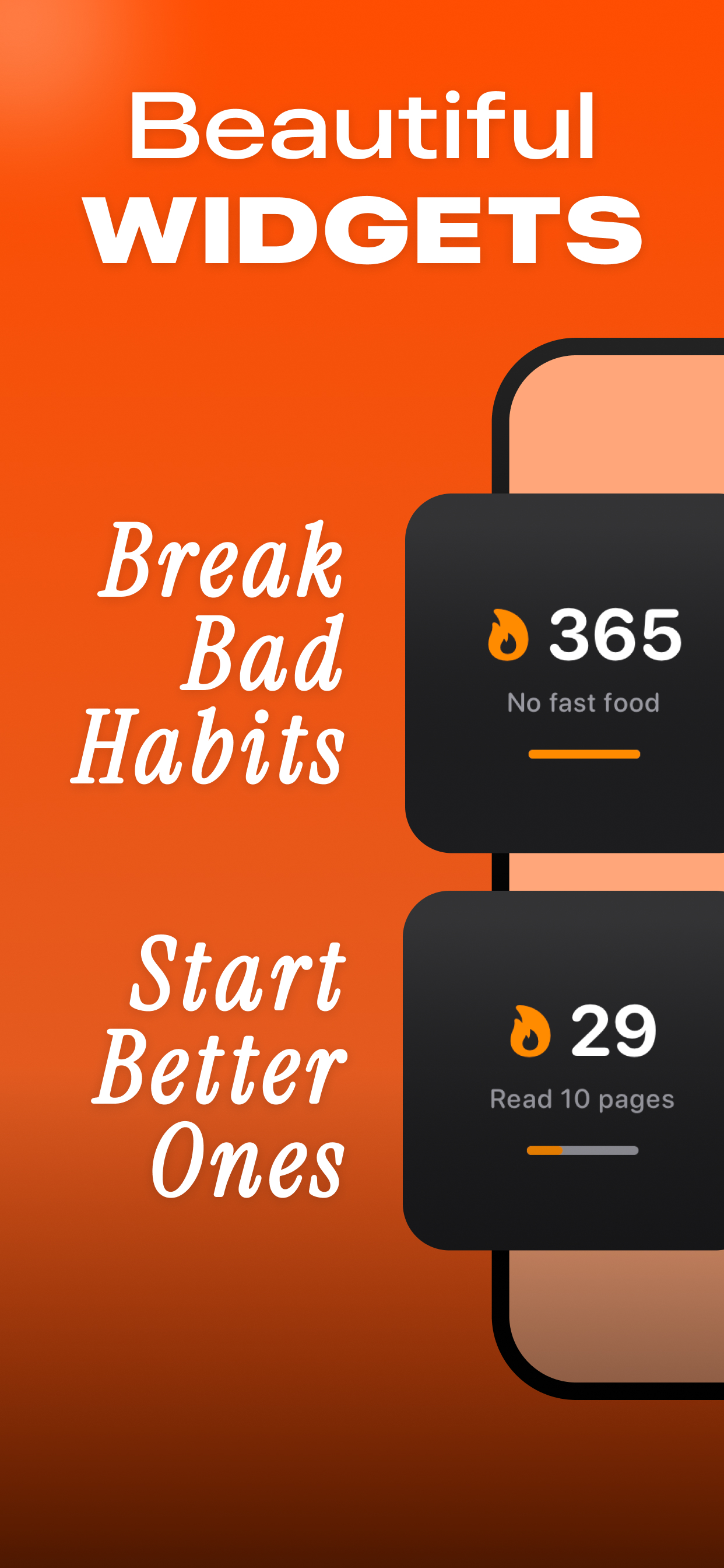 Screenshot from the StreakUp App, showing the Home Screen widgets