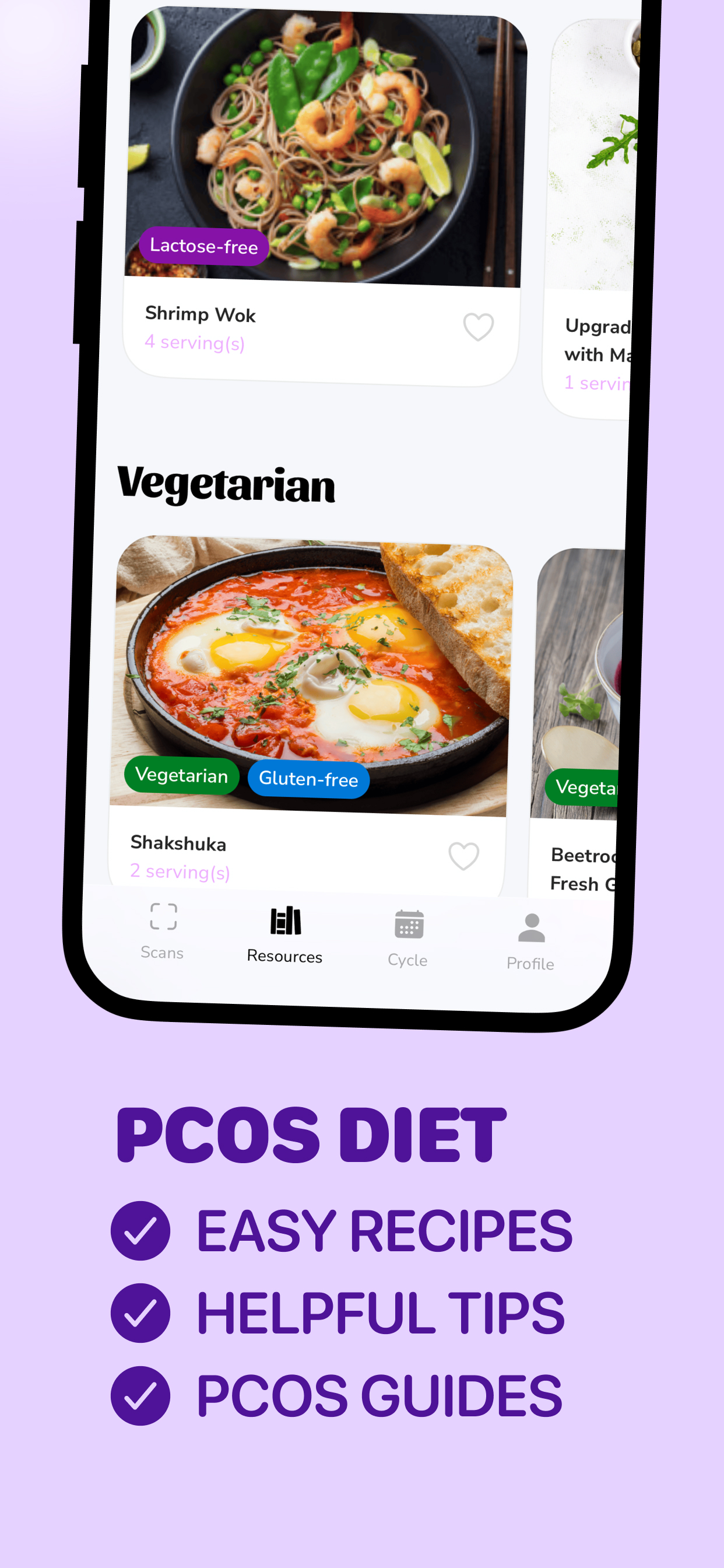 Selena PCOS App screenshot with recipes