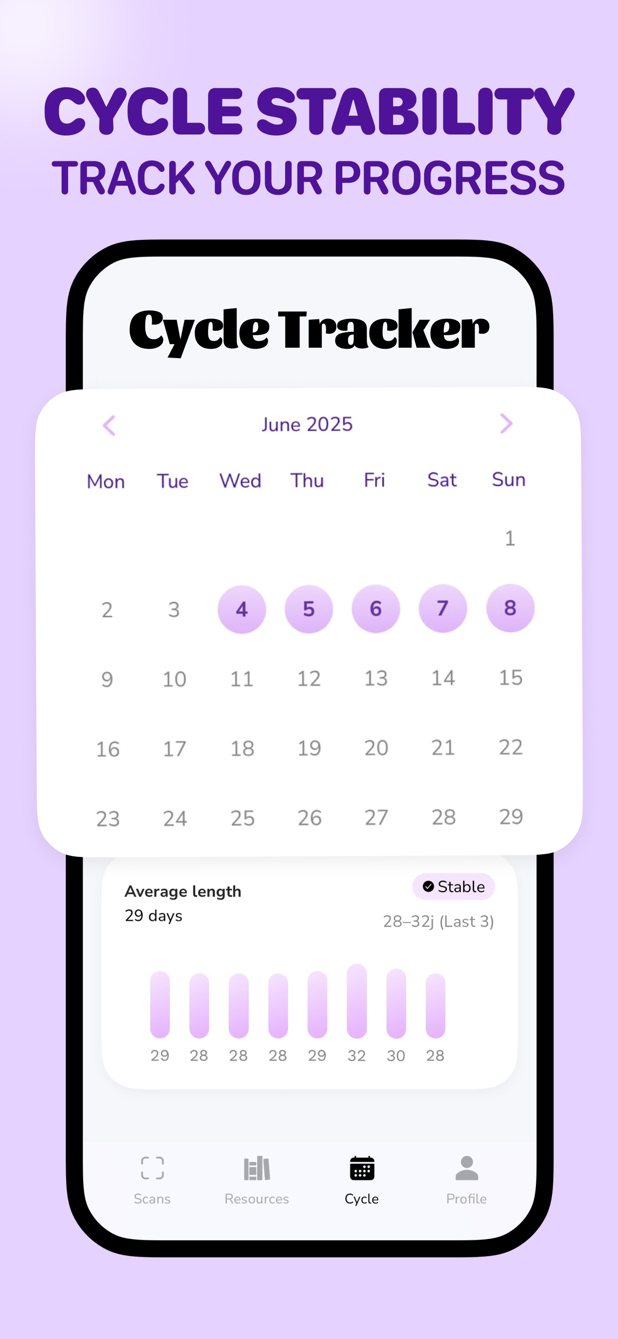 Selena PCOS App screenshot with cycle tracking calendar