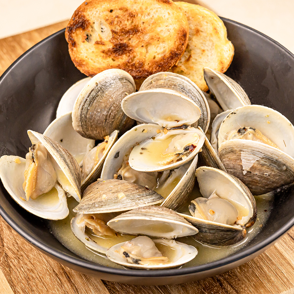 A plated shot of domestic east coast clams