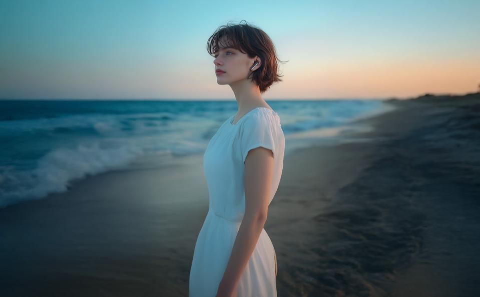 Creative Aurvana Ace 3 launch with Mimi Sound Personalization - Girl on beach wearing earbuds
