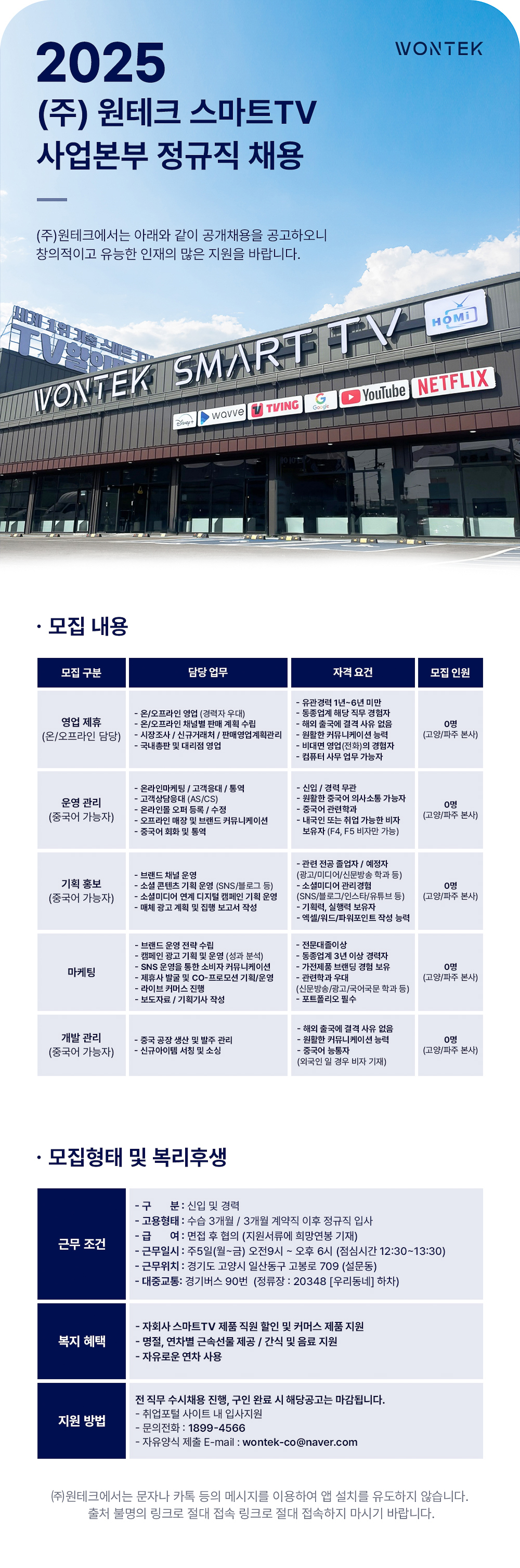 A banner with job listings and employment types and benefits