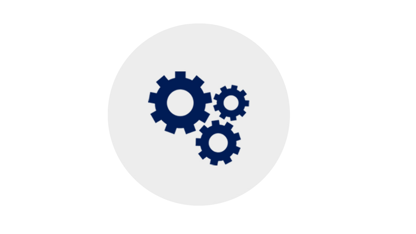 A blue gear icon on a grey background