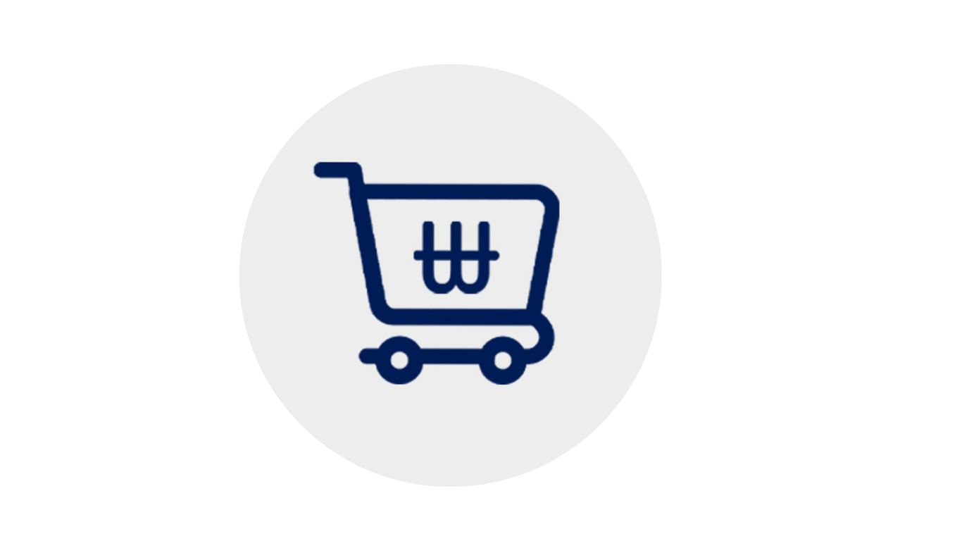 A blue shopping cart icon on a grey background