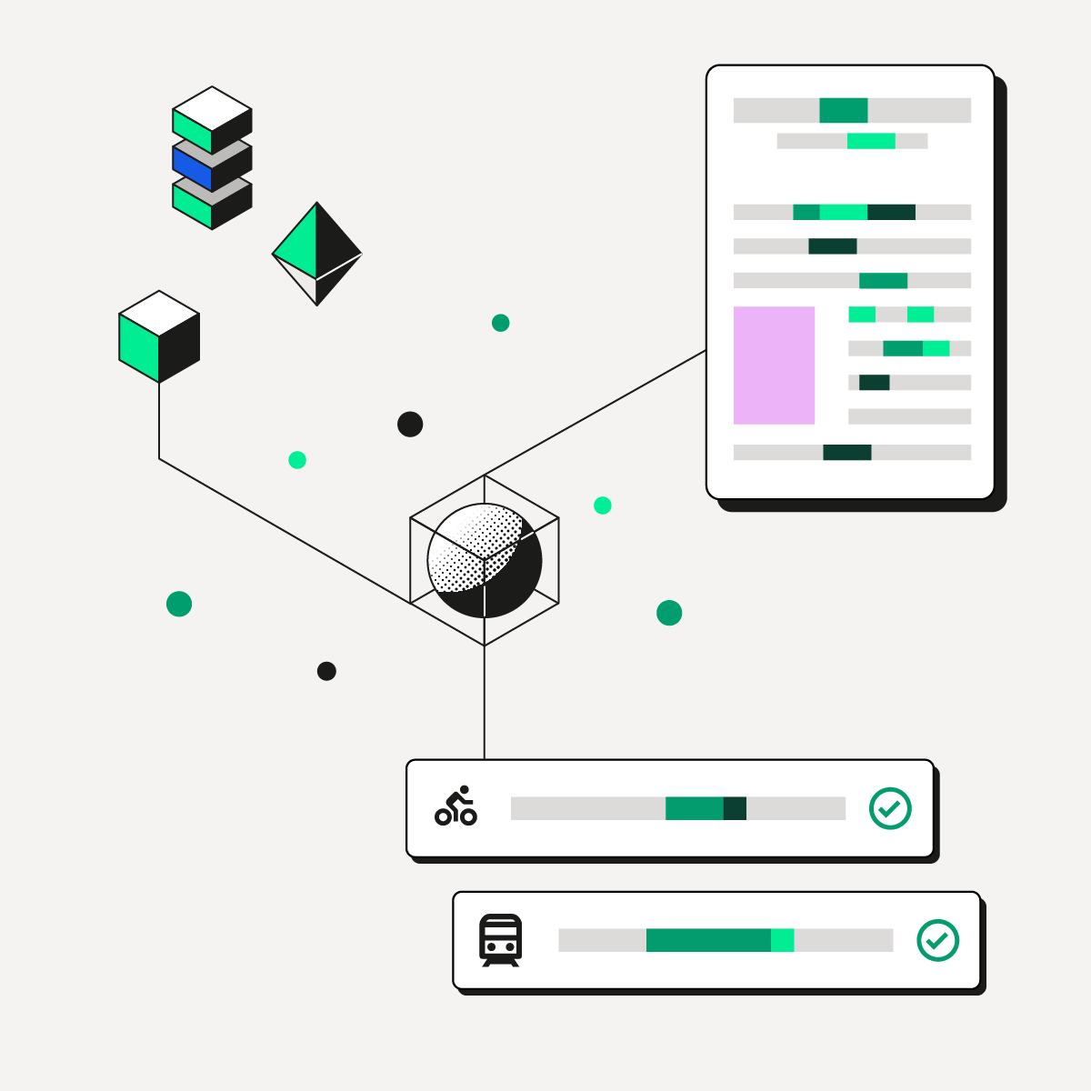 Illustration de la collecte automatisée de données à partir de documents et de sources externes, garantissant des informations précises et à jour.