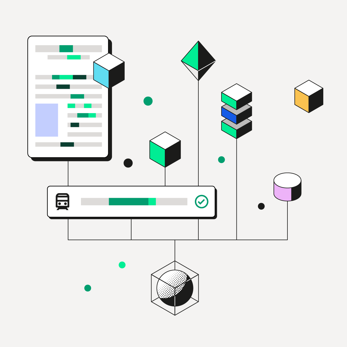 Illustration de différentes sources de données reliées par une ligne et intégrées dans la plateforme.