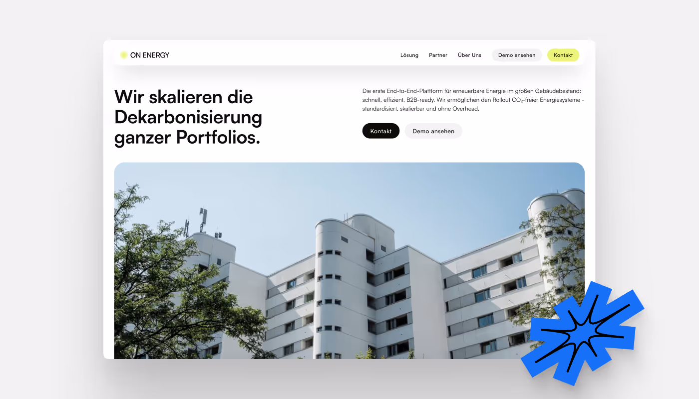 Screenshot of a website for a decarbonization platform featuring a white building.