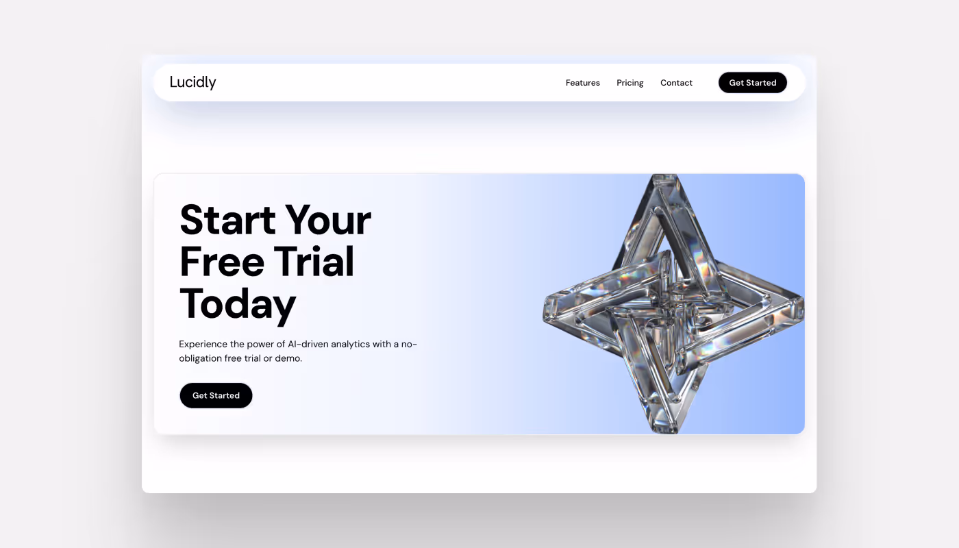 Screenshot of a free trial sign-up section with a metallic 3D star on a blue background.