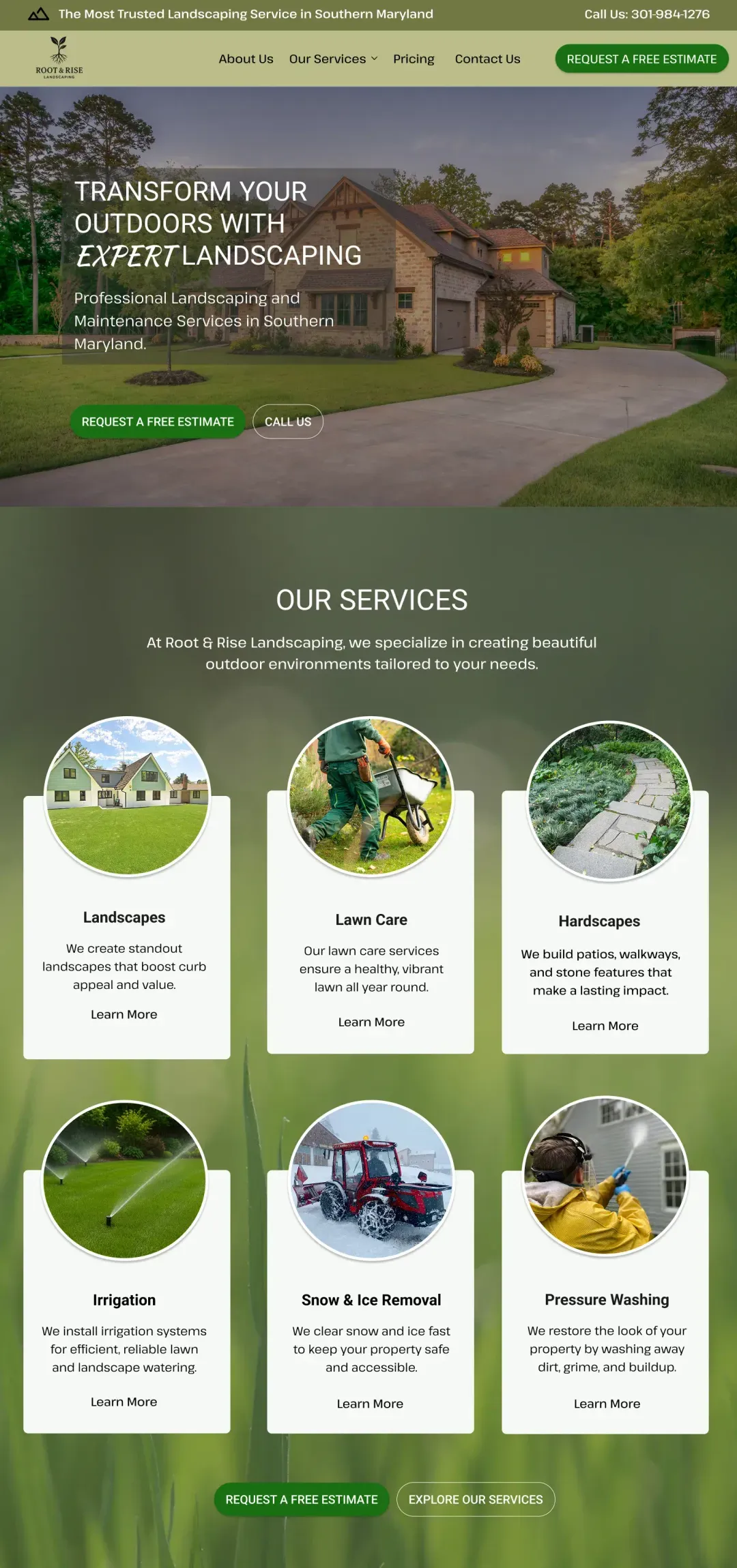 root and rise landscaping homepage