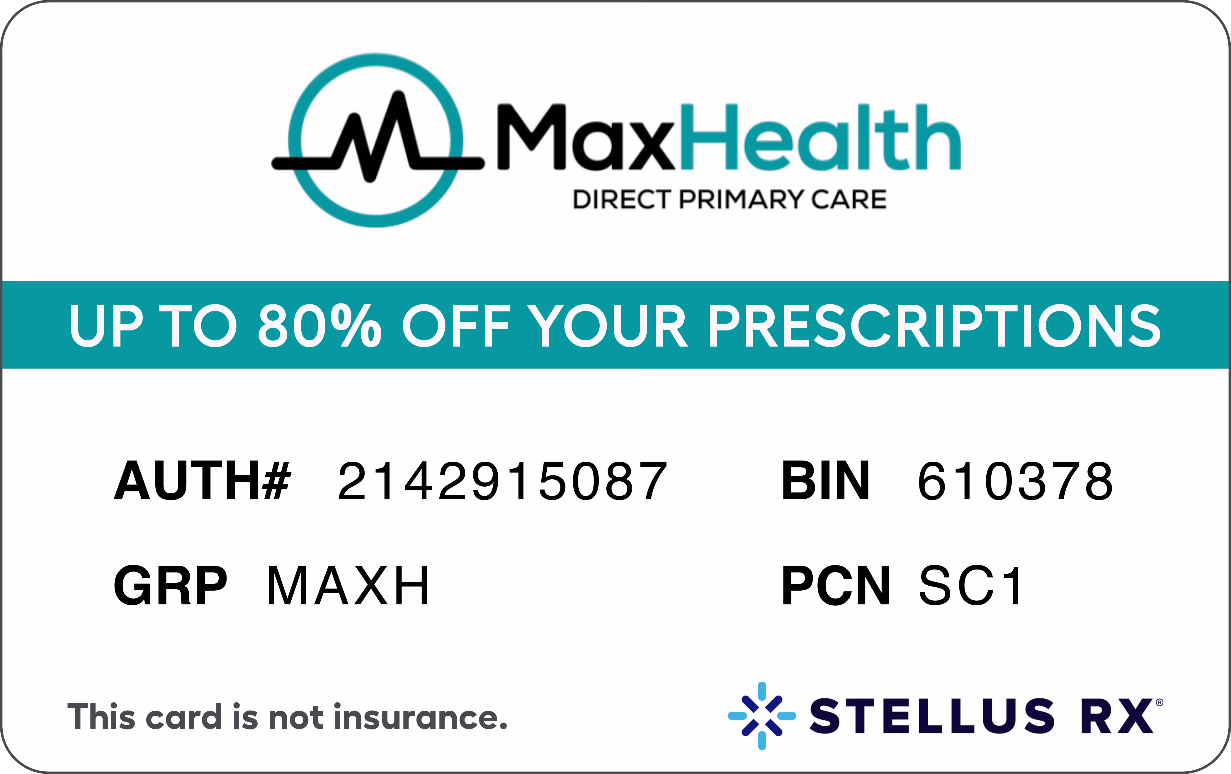 Front of the pharmacy discount card.