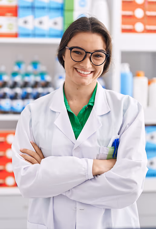 young female pharmacist smiling