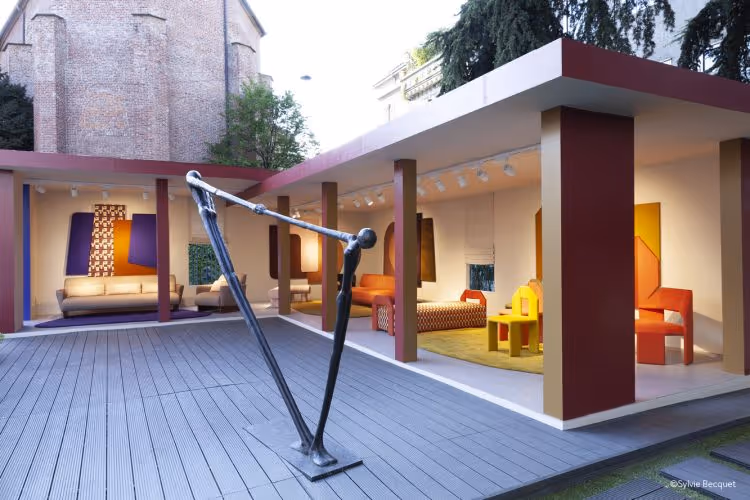 The outdoor setting at Pierre Frey, designed by set designer Elizabeth Lerich.