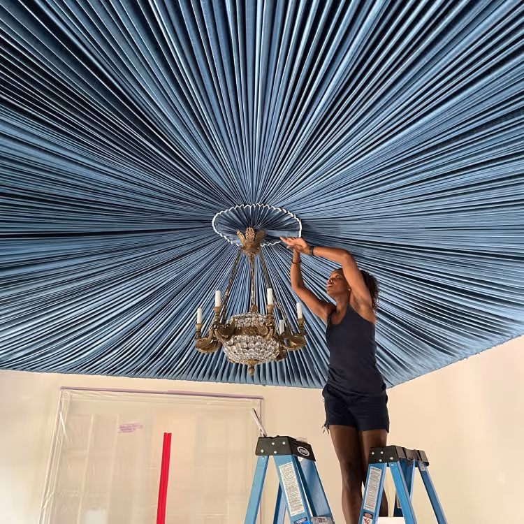 Installing Corey's tented ceiling. Photo: Courtesy French Finish.