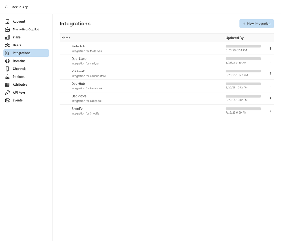 Settings - Integrations