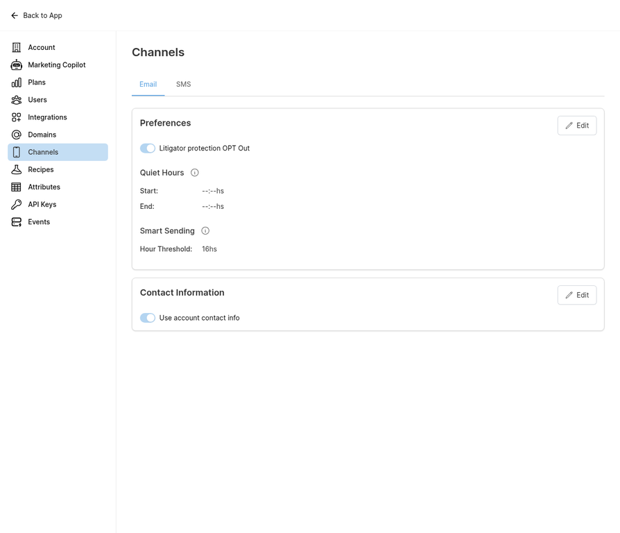 Settings - Channels