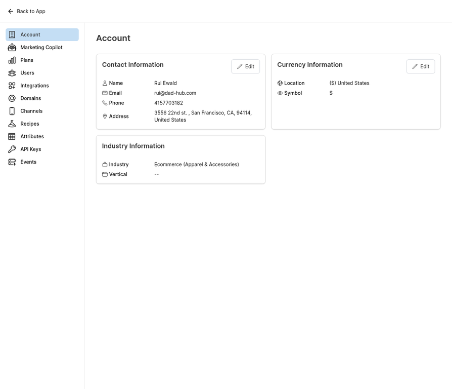 Cavaco AI Settings — Account