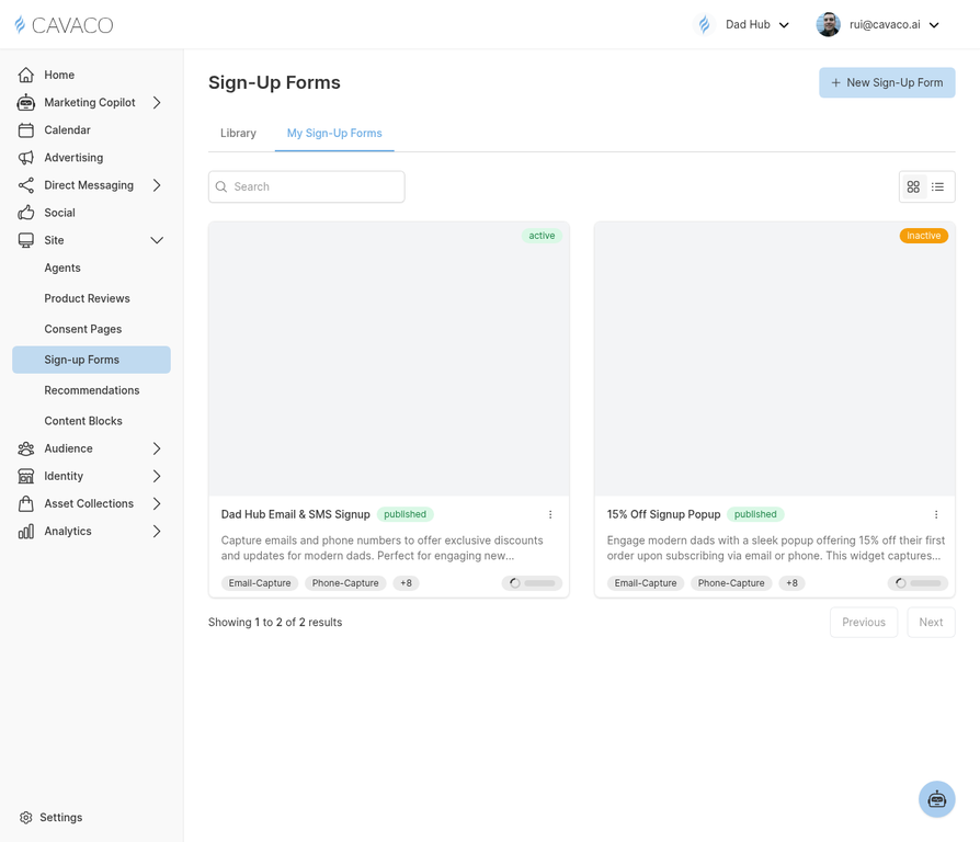 Sign-up Forms Dashboard