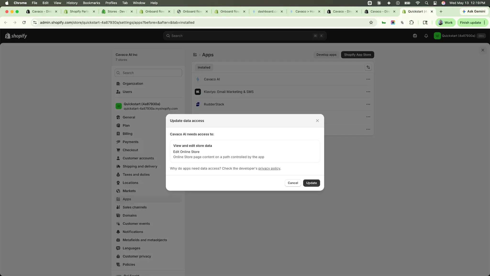 Shopify Update Access