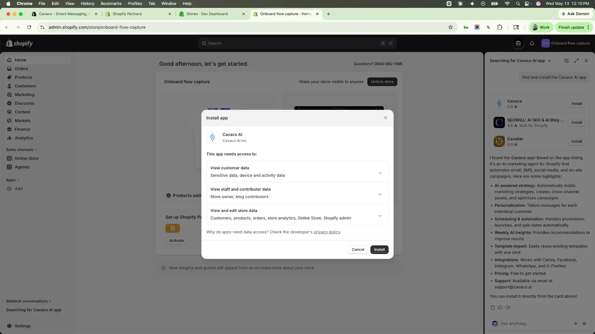 Shopify Install Permissions