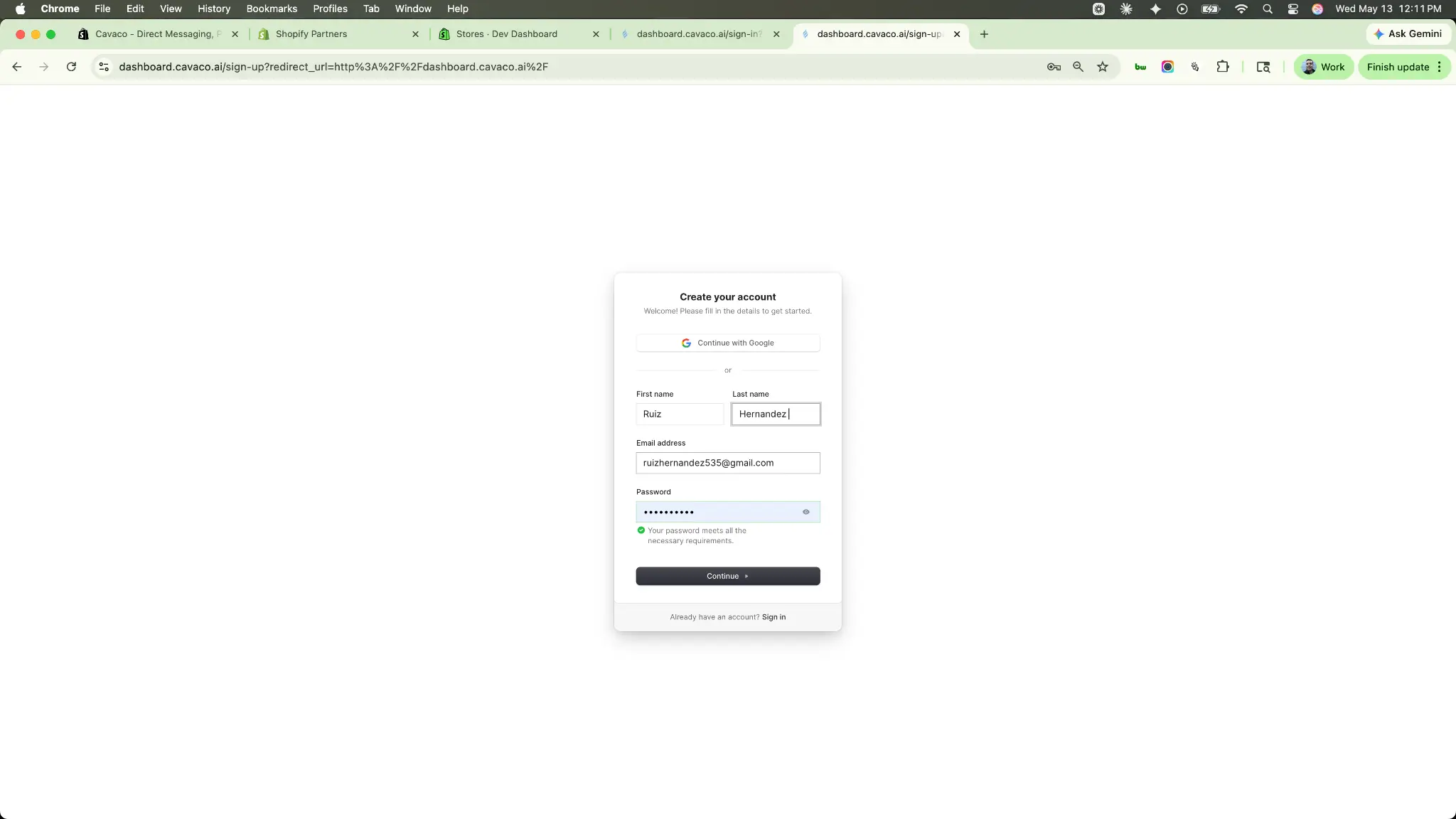 Cavaco Sign Up