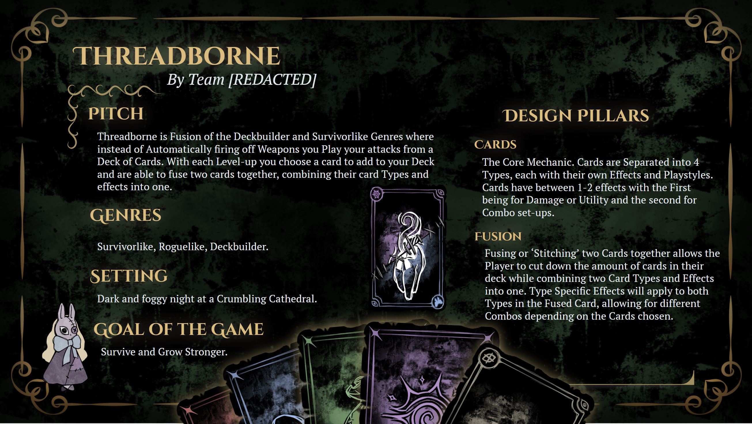 A one page Pitch deck for the game Threadborne