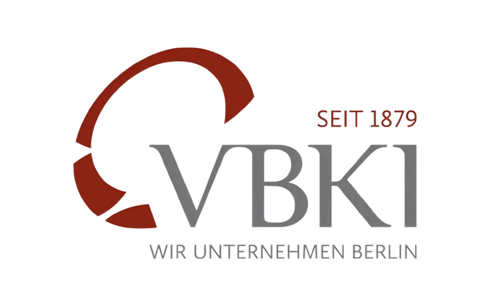 VBKI-Logo mit rotem Bogen, Text ‚SEIT 1879‘ und ‚WIR UNTERNEHMEN BERLIN‘.