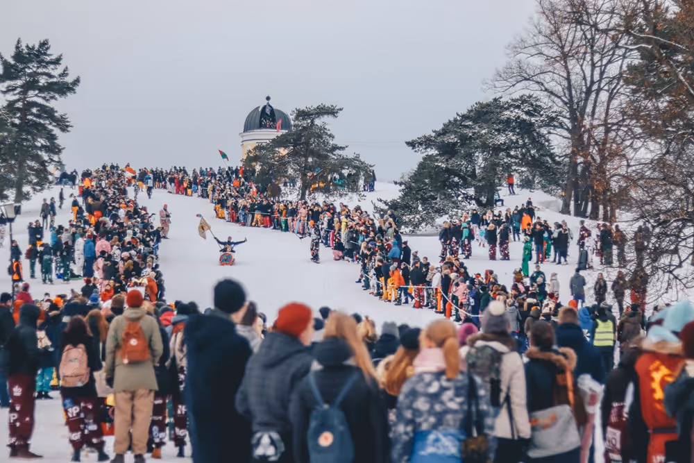 Someone sledding during winter