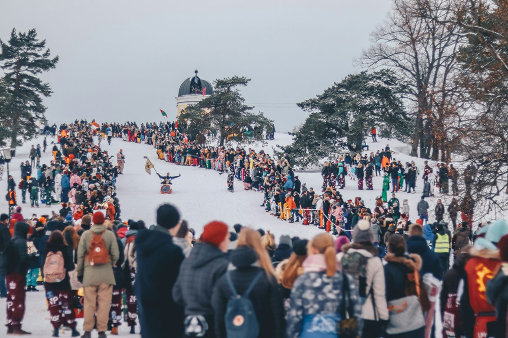 Someone sledding during winter