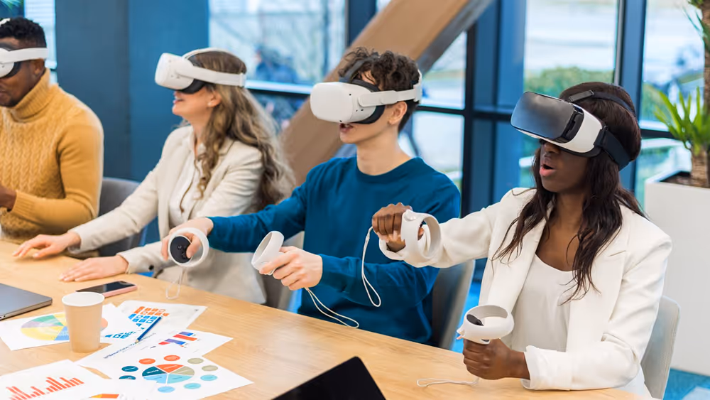A group of friends, trying out VR