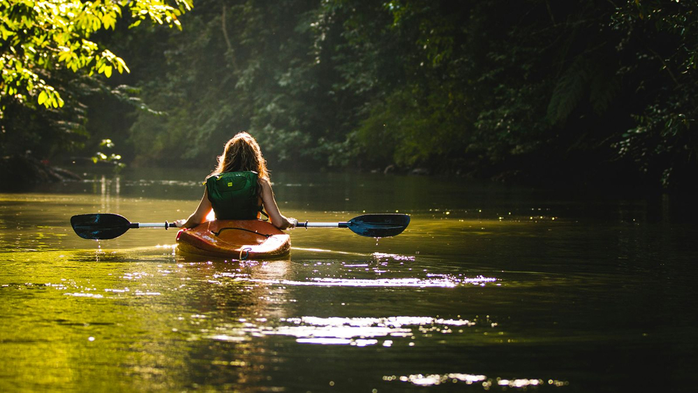 A woman canoeing
