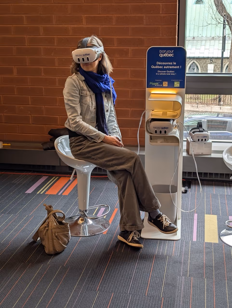 A woman using Hoppin' Station