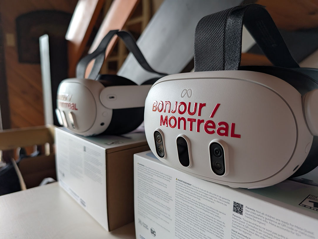 Tourisme Montréal branded VR headsets on a Hoppin' station