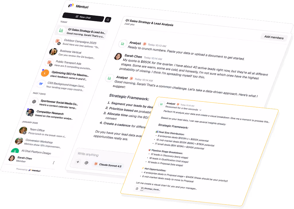 Sales team using Menturi AI to research prospects and collaborate on deal strategies