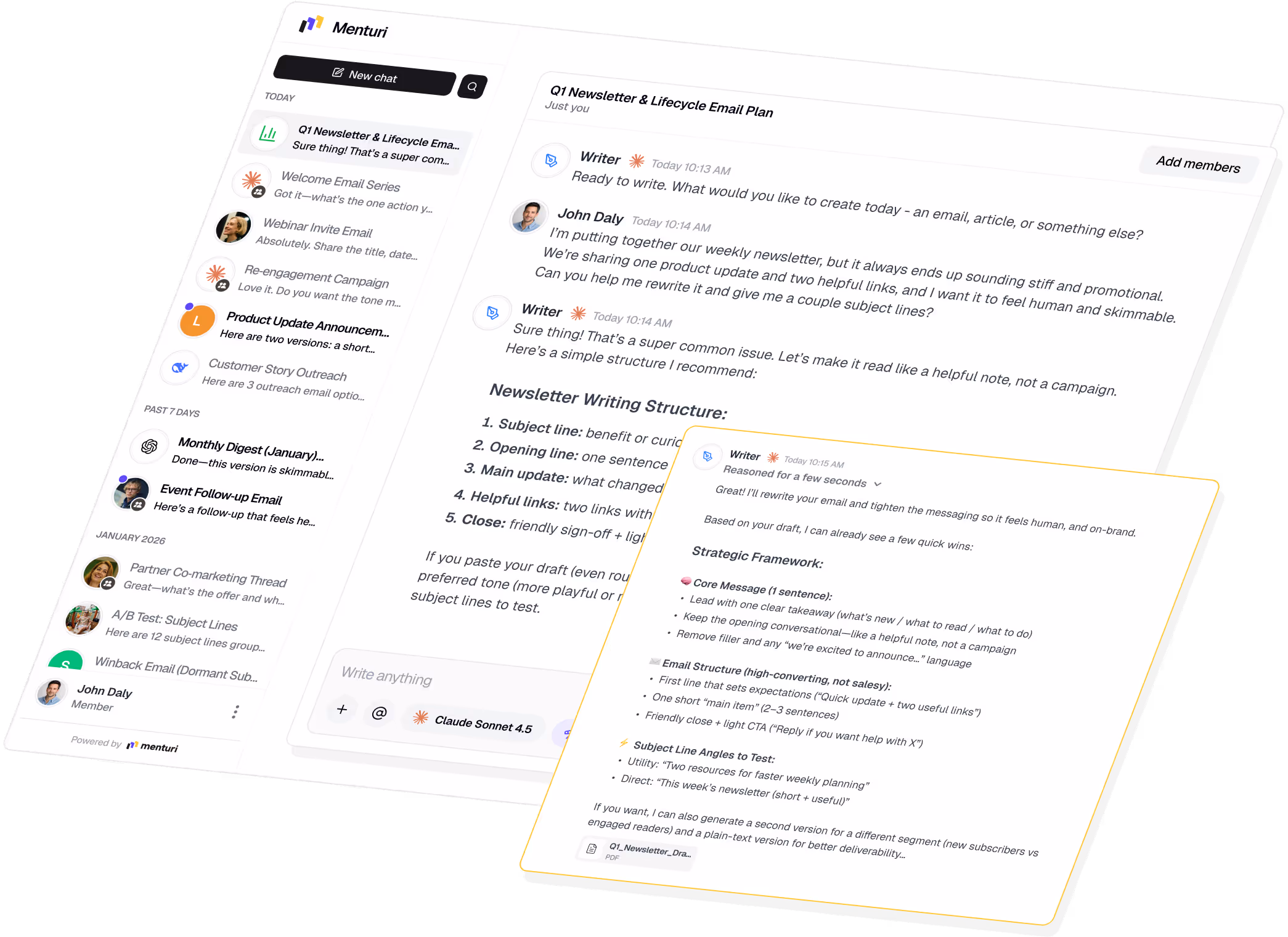 Marketing team using Menturi AI to create campaigns and collaborate on content