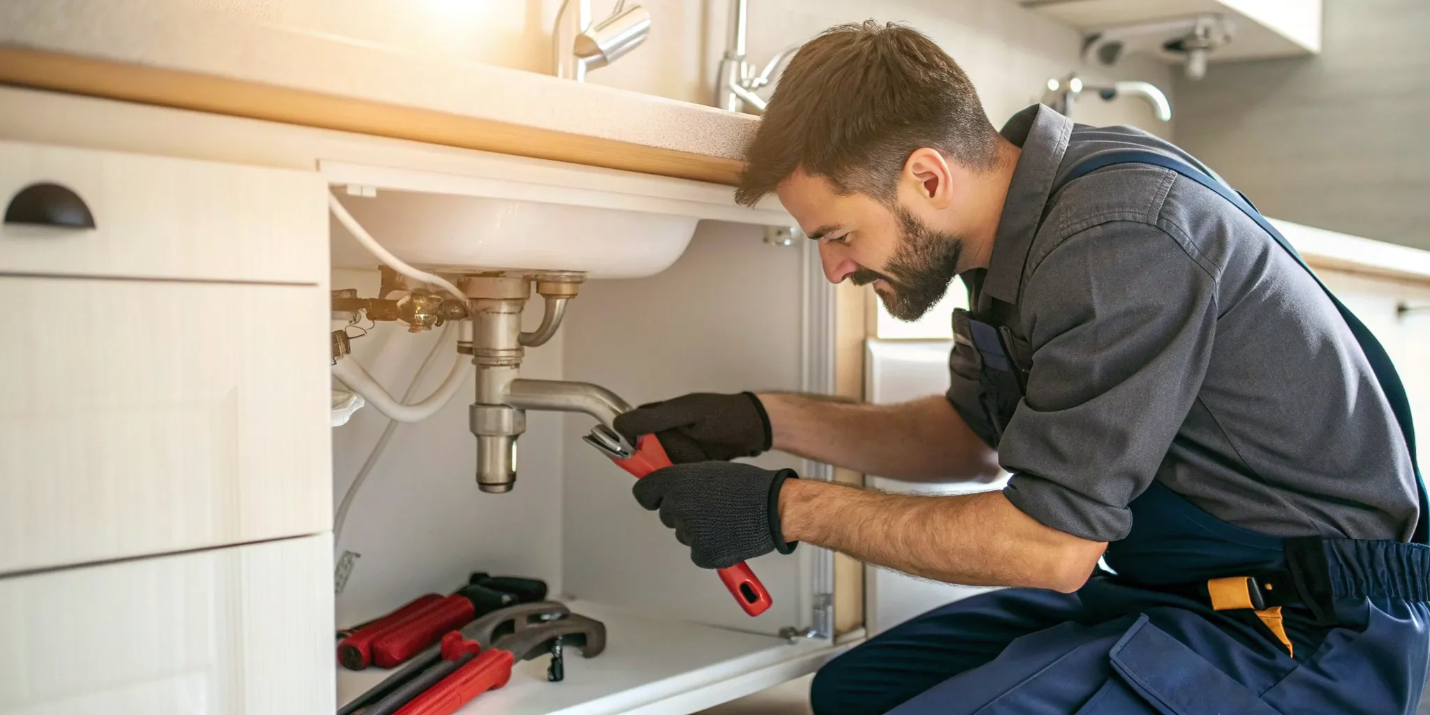 A 24-hour plumber fixing a sink, a job impacting the final plumbing cost.