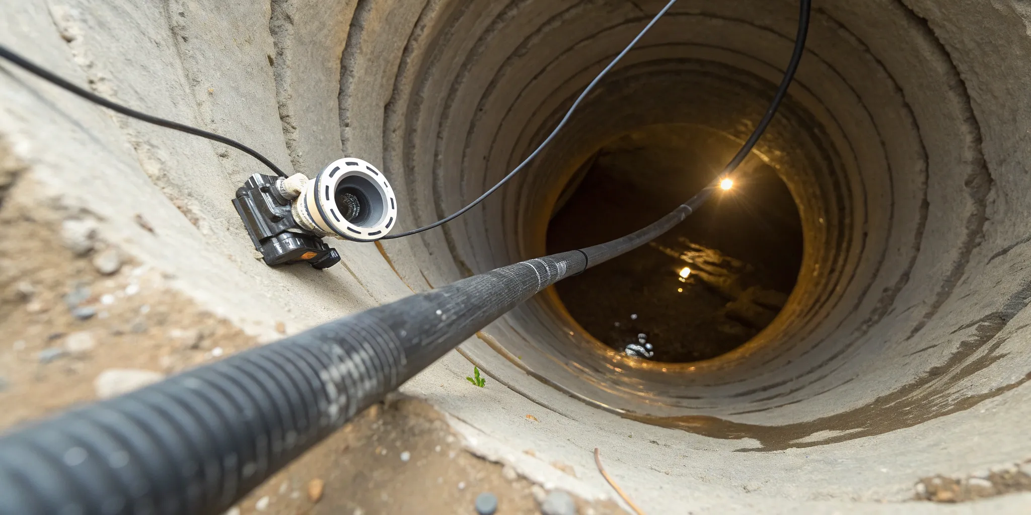 A sewer camera inspection showing what is inside a pipe, such as blockages, cracks, or tree roots.