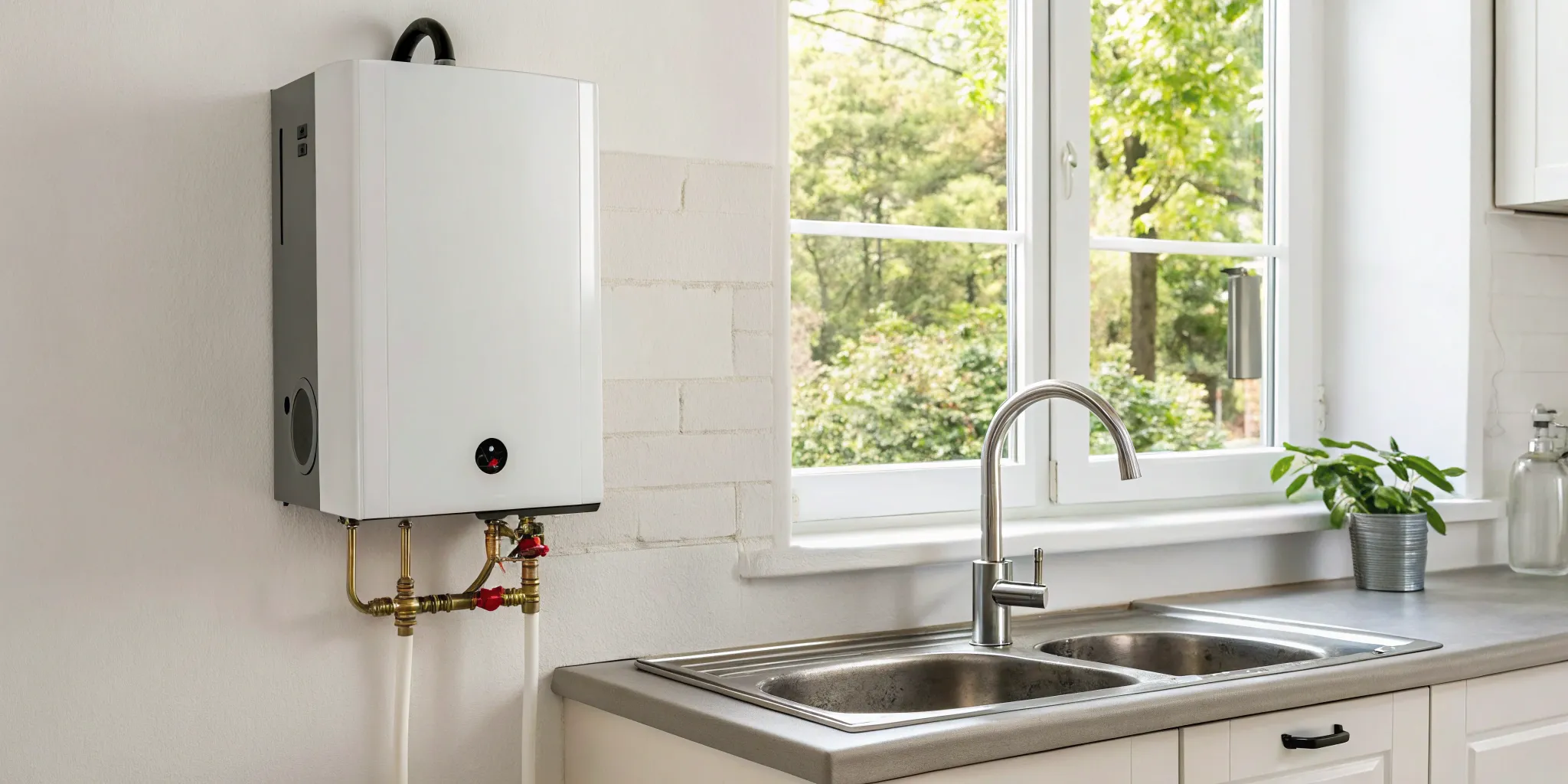 Get a quote for tankless water heater installation for a unit installed above a kitchen sink.