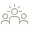 Icon showing three people with one person in front highlighted by lines representing leadership or guidance.