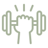 Icon of a raised fist holding a dumbbell representing strength or fitness.