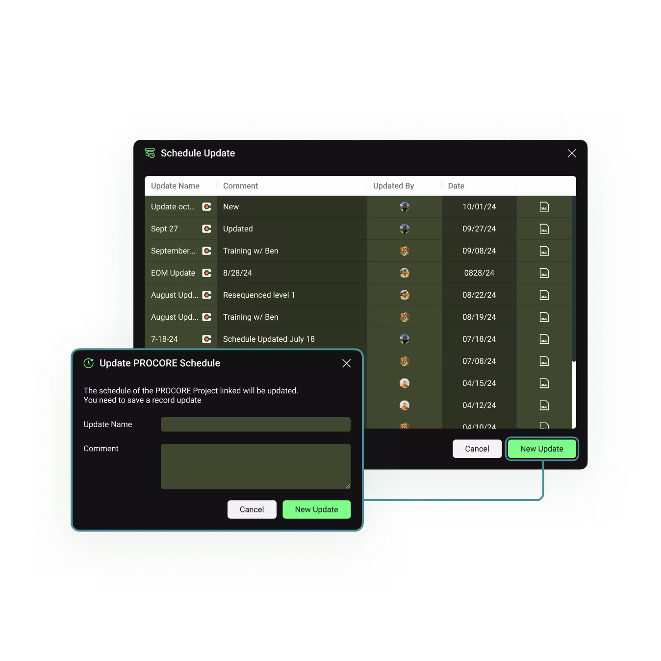a design representation of Outbuild's Procore Integration feature 