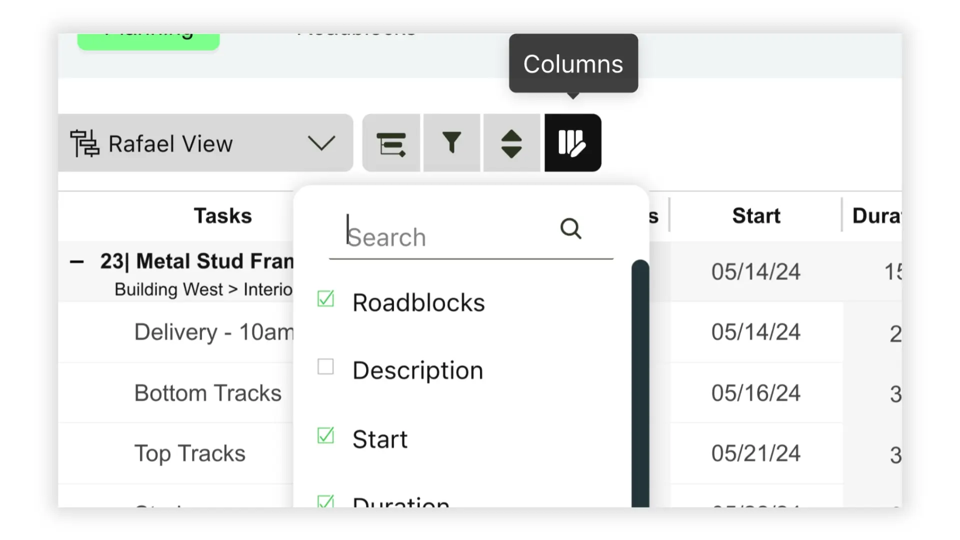 Outbuild-columns-customization