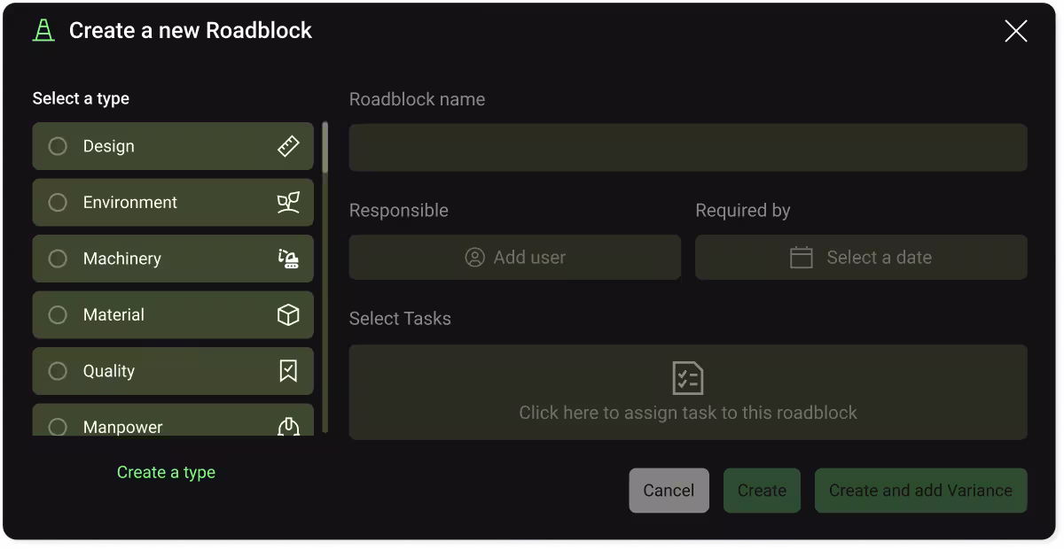 Outbuild UI showing inputs for generating a roadblock in the software.