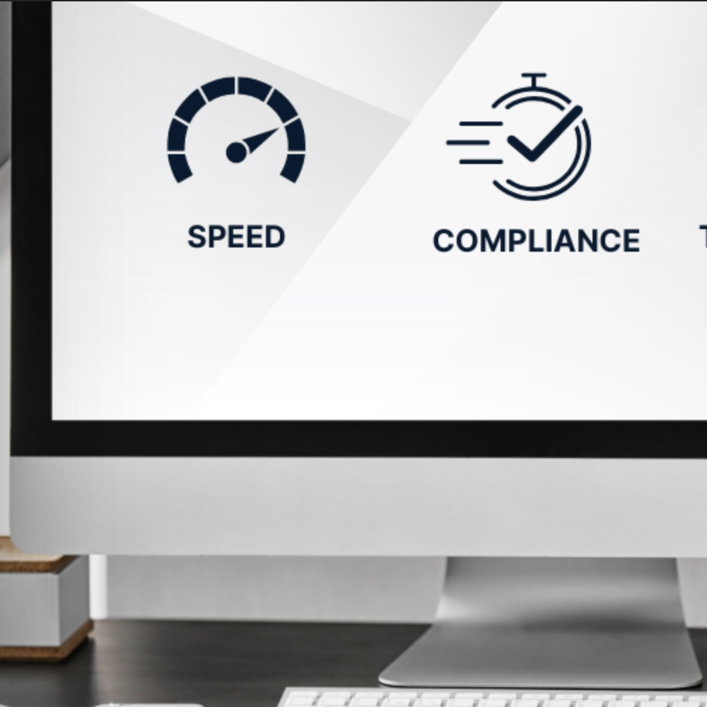 Computer screen showing icons for speed, compliance, and transparency, symbolizing how GSA eBuy and OASIS+ modernize task order procurement.