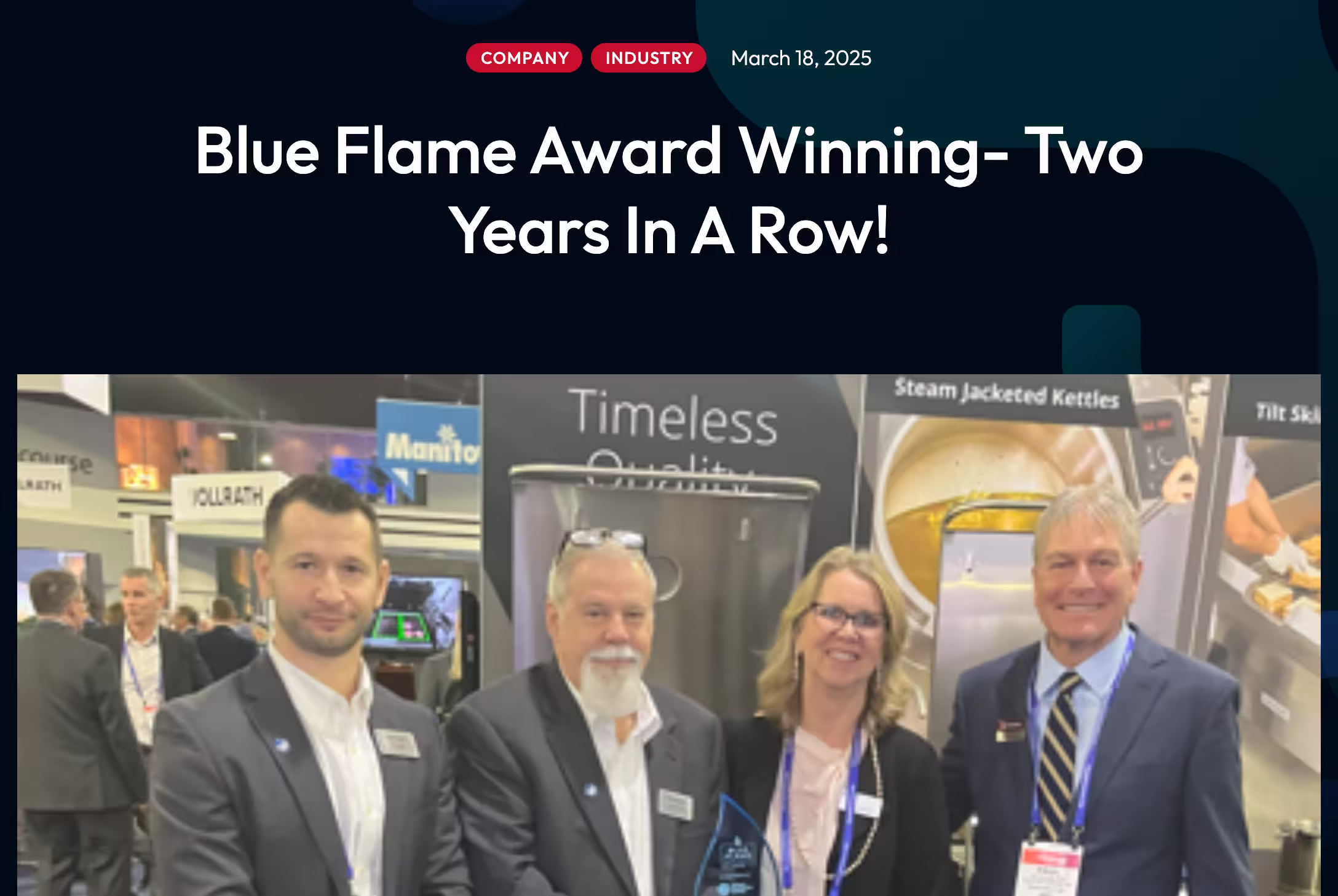 4 people smiling with award winning words above